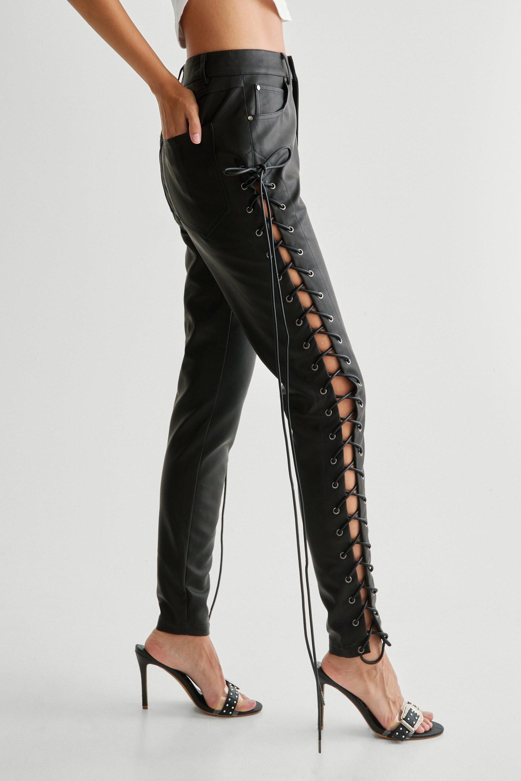 Eyelet Detail Faux Leather Trousers Product Image