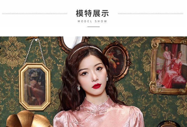 Puff-Sleeve High Neck Floral Jacquard Frog Buttoned Blouse Product Image