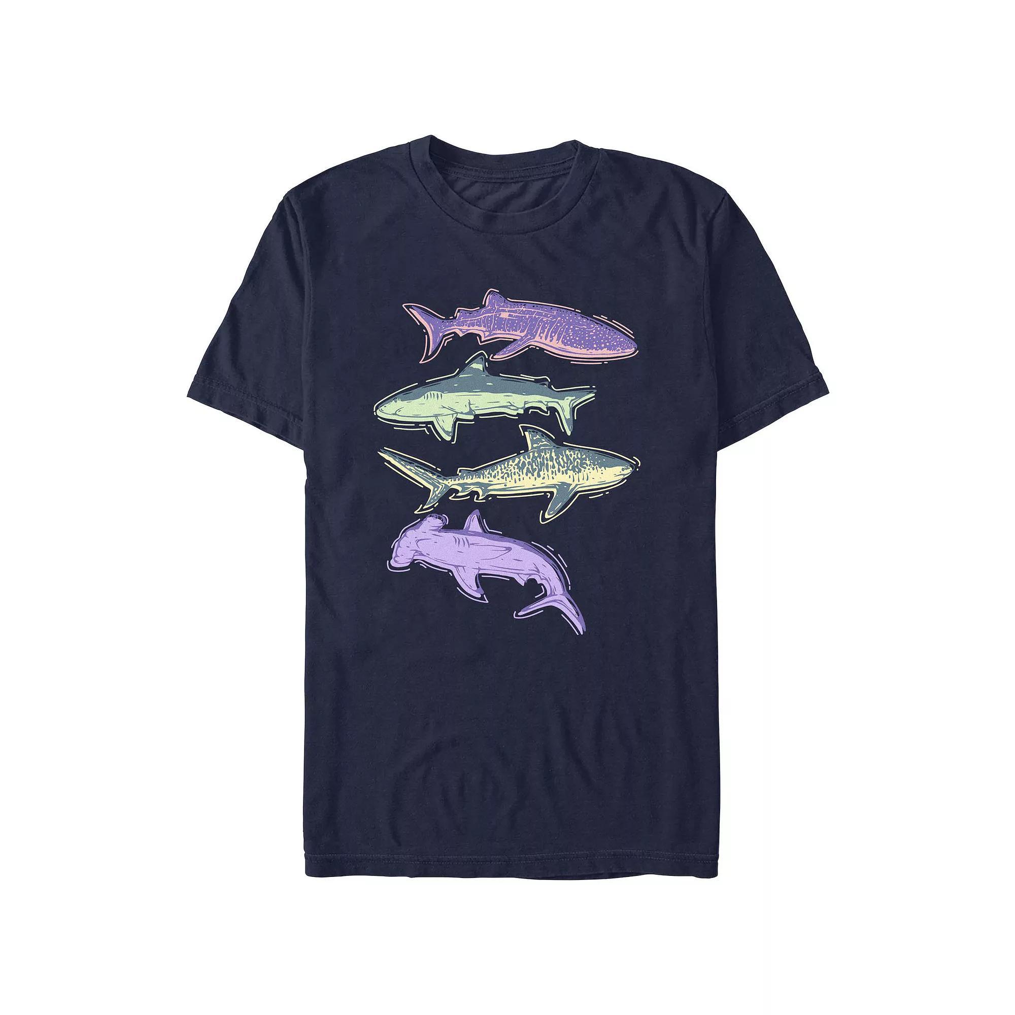 Men's Colorful Sharks Graphic Tee, Size: Large, Blue Product Image