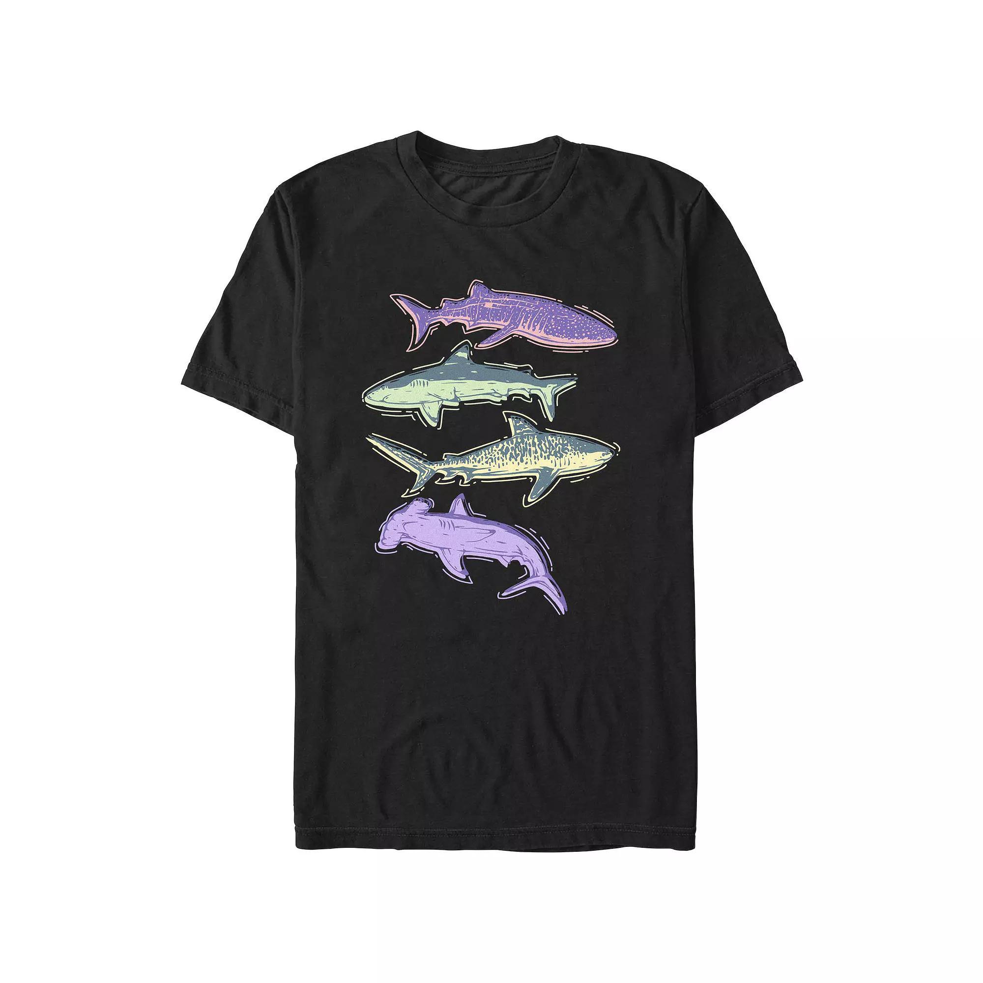 Men's Colorful Sharks Graphic Tee, Size: Large, Blue Product Image