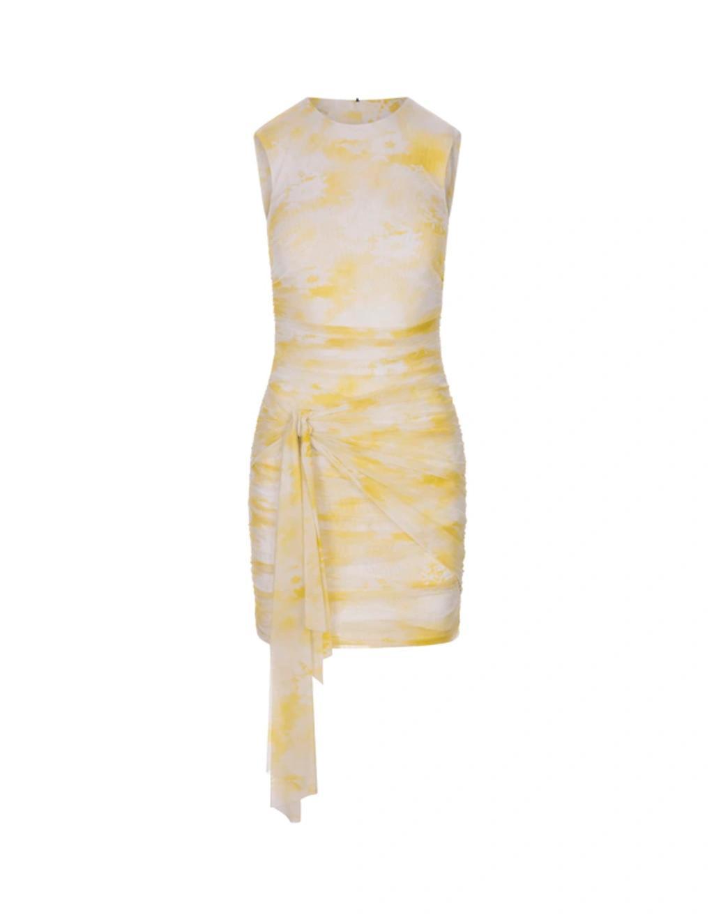MSGM Sheath Dress With Trompe Loeil Lace Print In Yellow Product Image