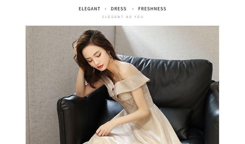 Off Shoulder Glitter A-Line Cocktail Dress / Evening Gown Product Image