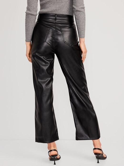 High-Waisted Faux-Leather Crop Wide-Leg Pants Product Image