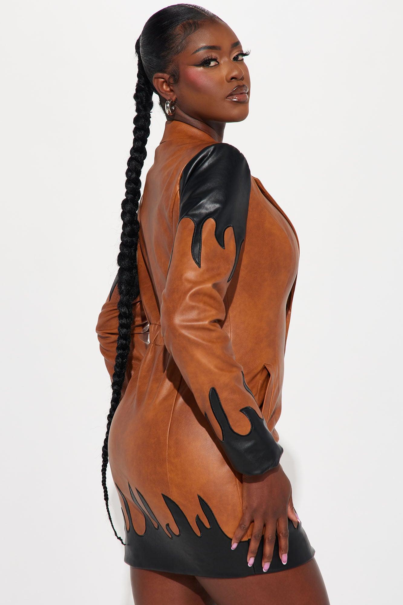 Belle of The West Faux Leather Mini Dress - Brown/combo Product Image