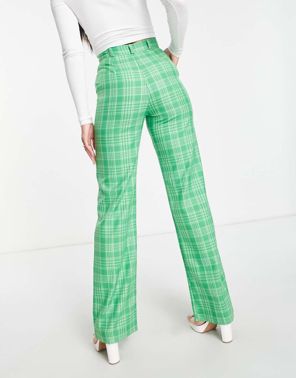 ASOS DESIGN Tall straight ankle suit pants in green check Product Image