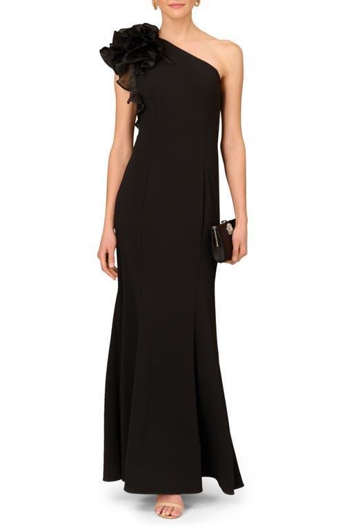 Aidan Mattox Organza Ruffle One-Shoulder Sleeveless Long Column Gown Product Image
