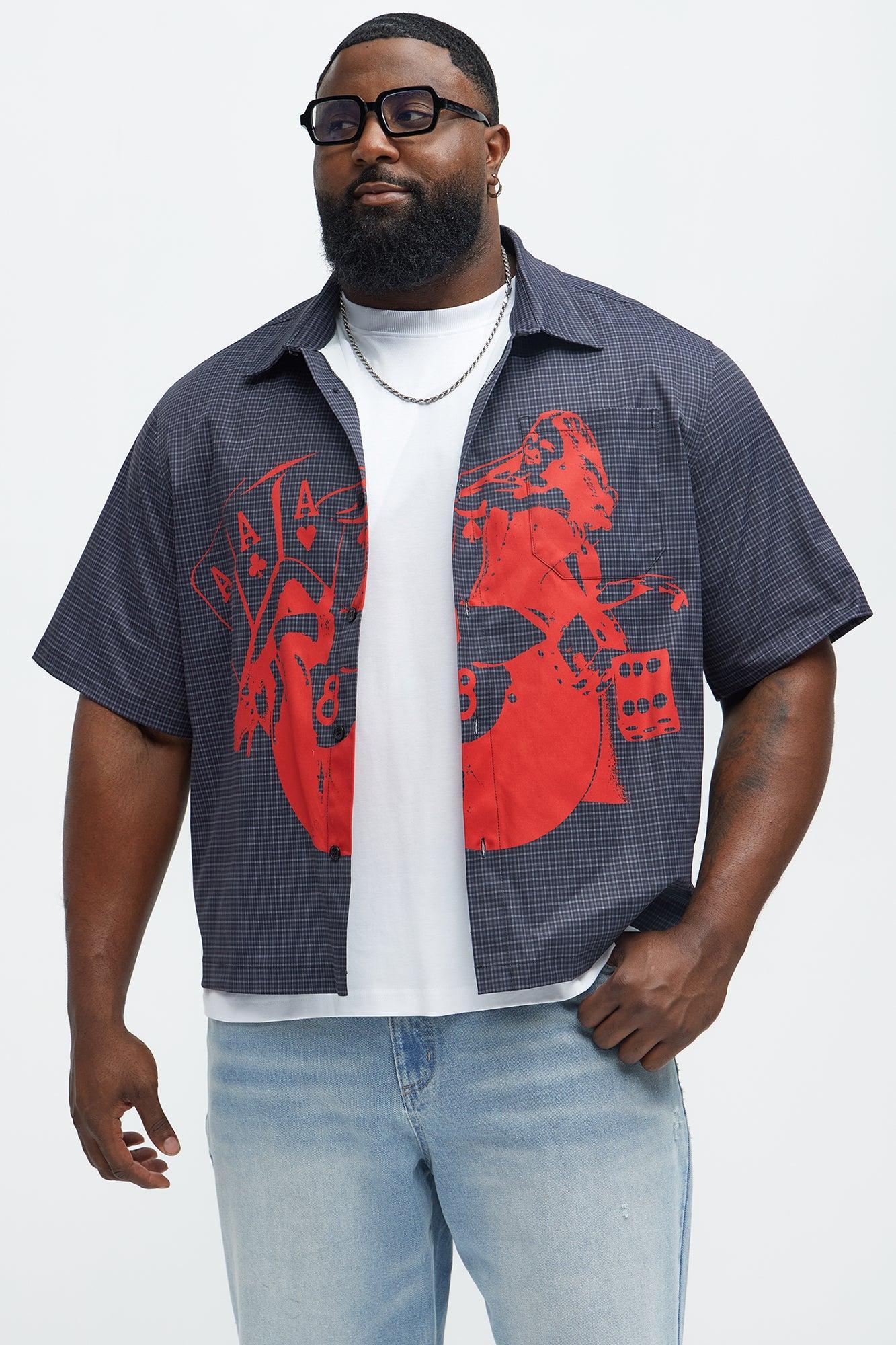 Cropped Pin Up Graphic Button Up Shirt - Black/combo Product Image