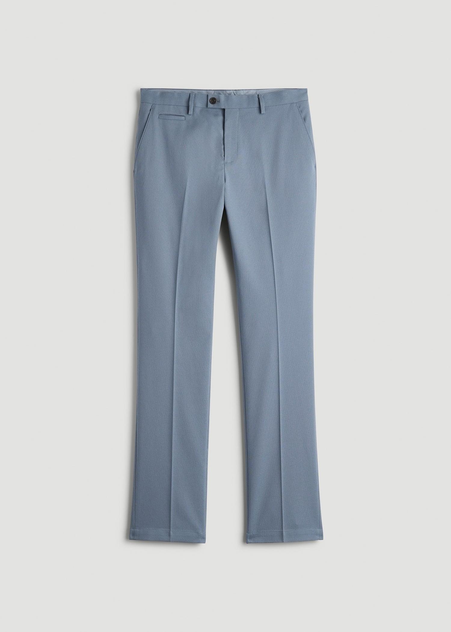 Textured Garment Washed Stretch Cotton Suit Pants for Tall Men in Chambray Product Image