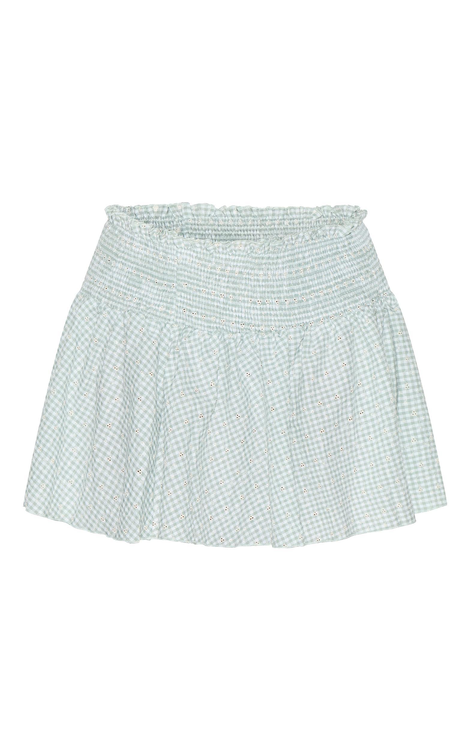 Plus Mint Gingham Broderie Embroidered Shirred Waist Mini Skirt Product Image