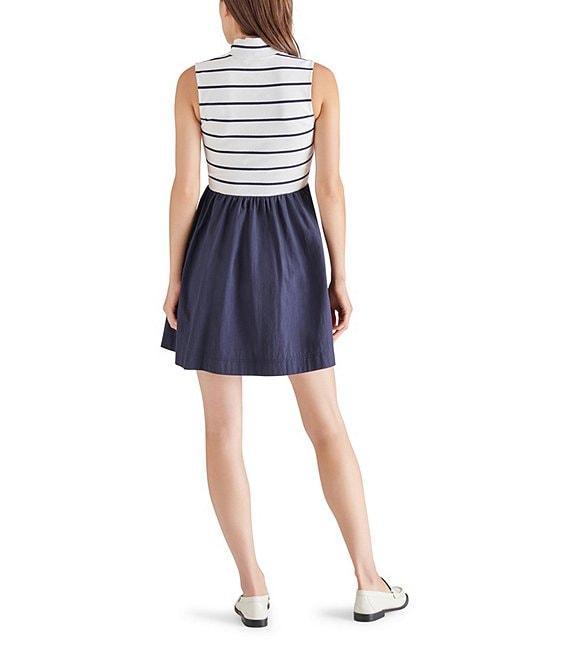 Steve Madden Lyon Stripe Mock Neck Zipper Front Sleeveless Mini Dress Product Image