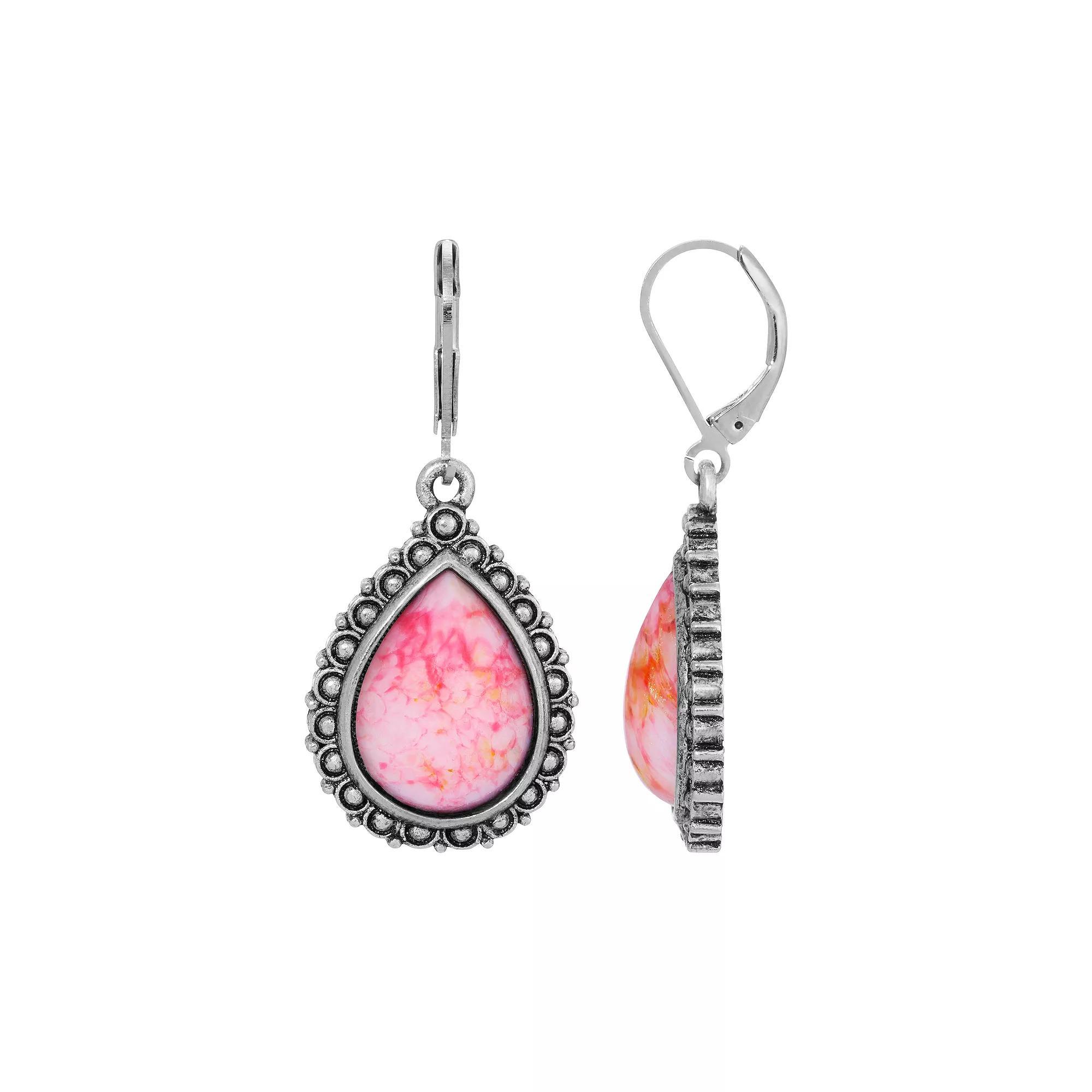 1928 Silver Tone Teardrop Earrings, Womens Product Image