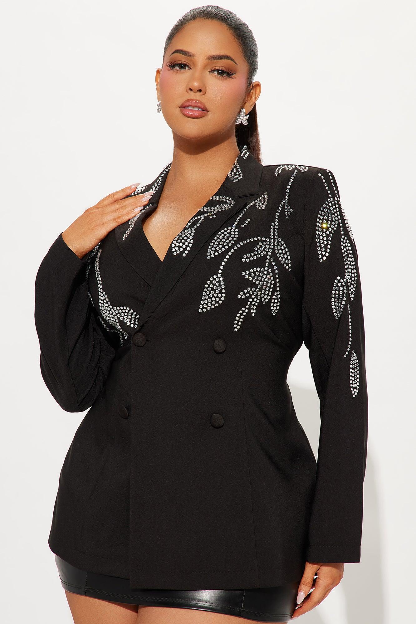 Stand Out Rhinestone Blazer - Black Product Image