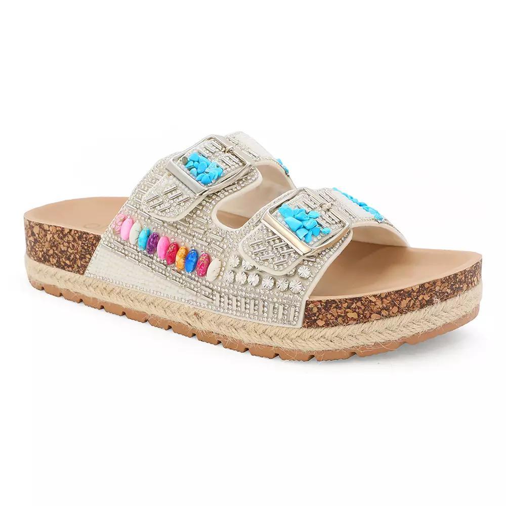 Yoki Espadrille Beaded Platform Double Buckle Women's Sandals, Size: 10, White Product Image