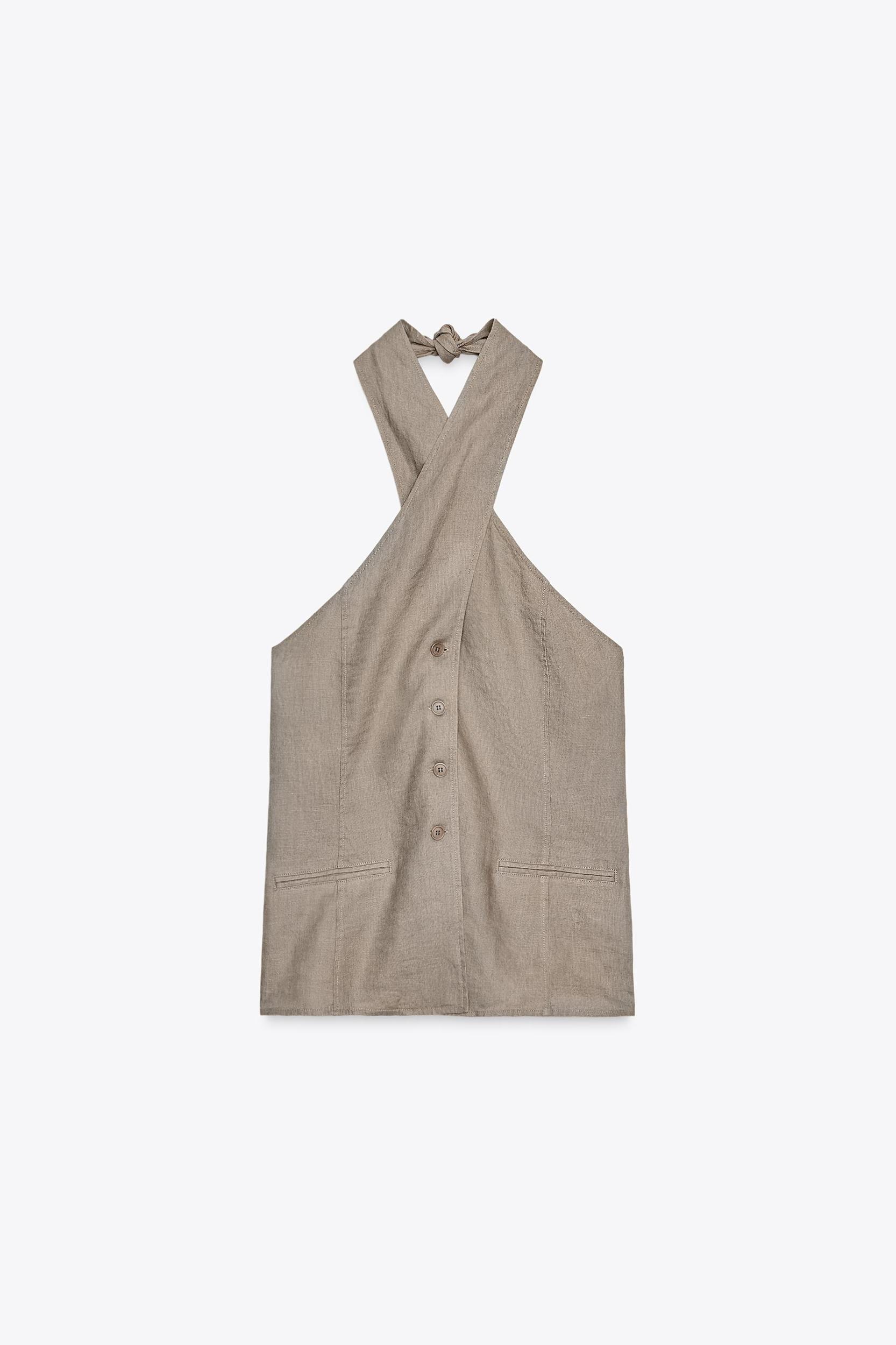 100% LINEN HALTER VEST TOP ZW COLLECTION Product Image