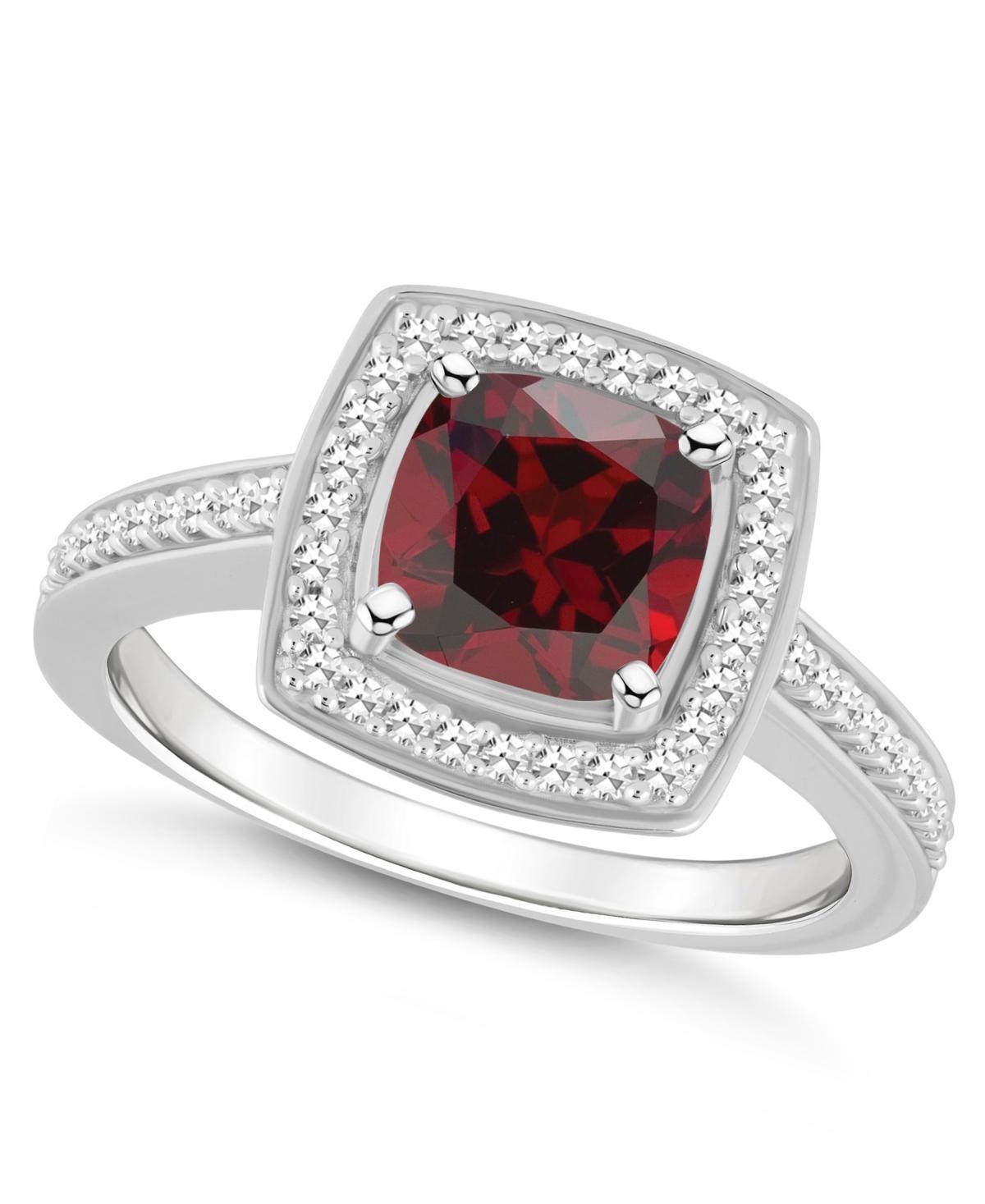 Celebration Gems Sterling Silver 7 mm Cushion Gemstone & 1/4 Carat T.W. Diamond Halo Ring, Women's, Size: 6, Red Product Image