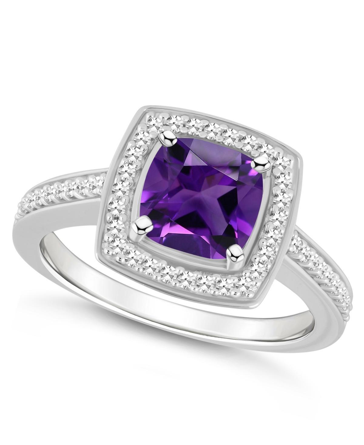 Celebration Gems Sterling Silver 7 mm Cushion Gemstone & 1/4 Carat T.W. Diamond Halo Ring, Women's, Size: 5, Purple Product Image