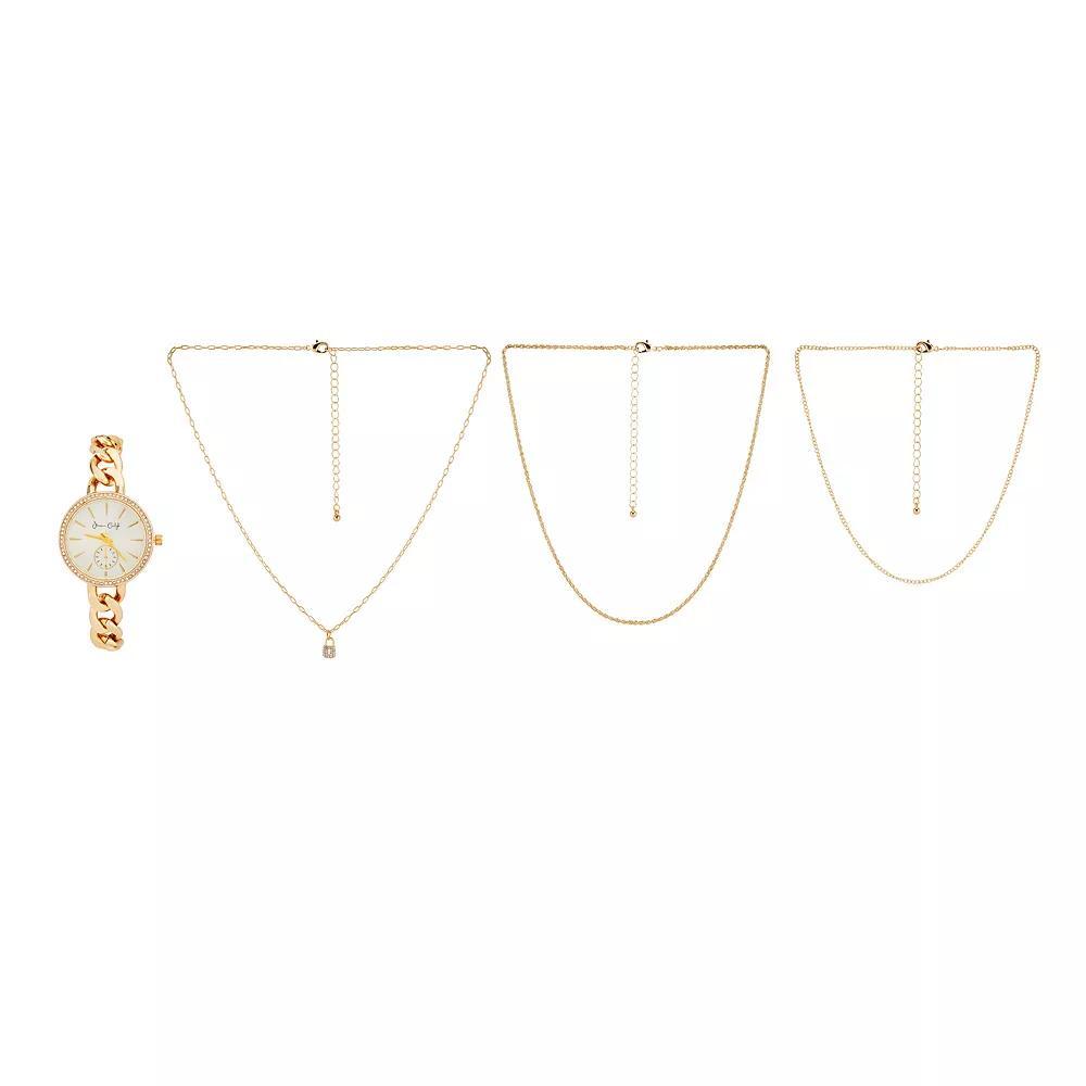 Jessica Carlyle Women's Gold Tone Watch & 3 Necklace Set, Size: 34 mm Product Image
