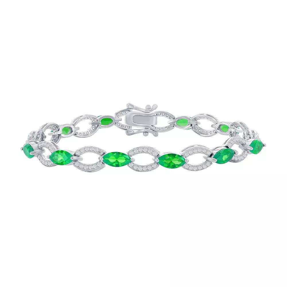 Sterling Silver Gemstone Tennis Bracelet, Women's, Size: 7.5", Simulated Green Product Image
