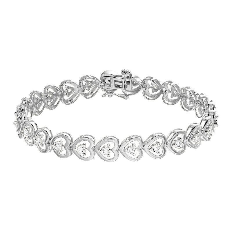 Diamond Brilliance 1/4 Carat T.W. Lab-Grown Diamond Heart Link Bracelet, Womens Sterling Product Image