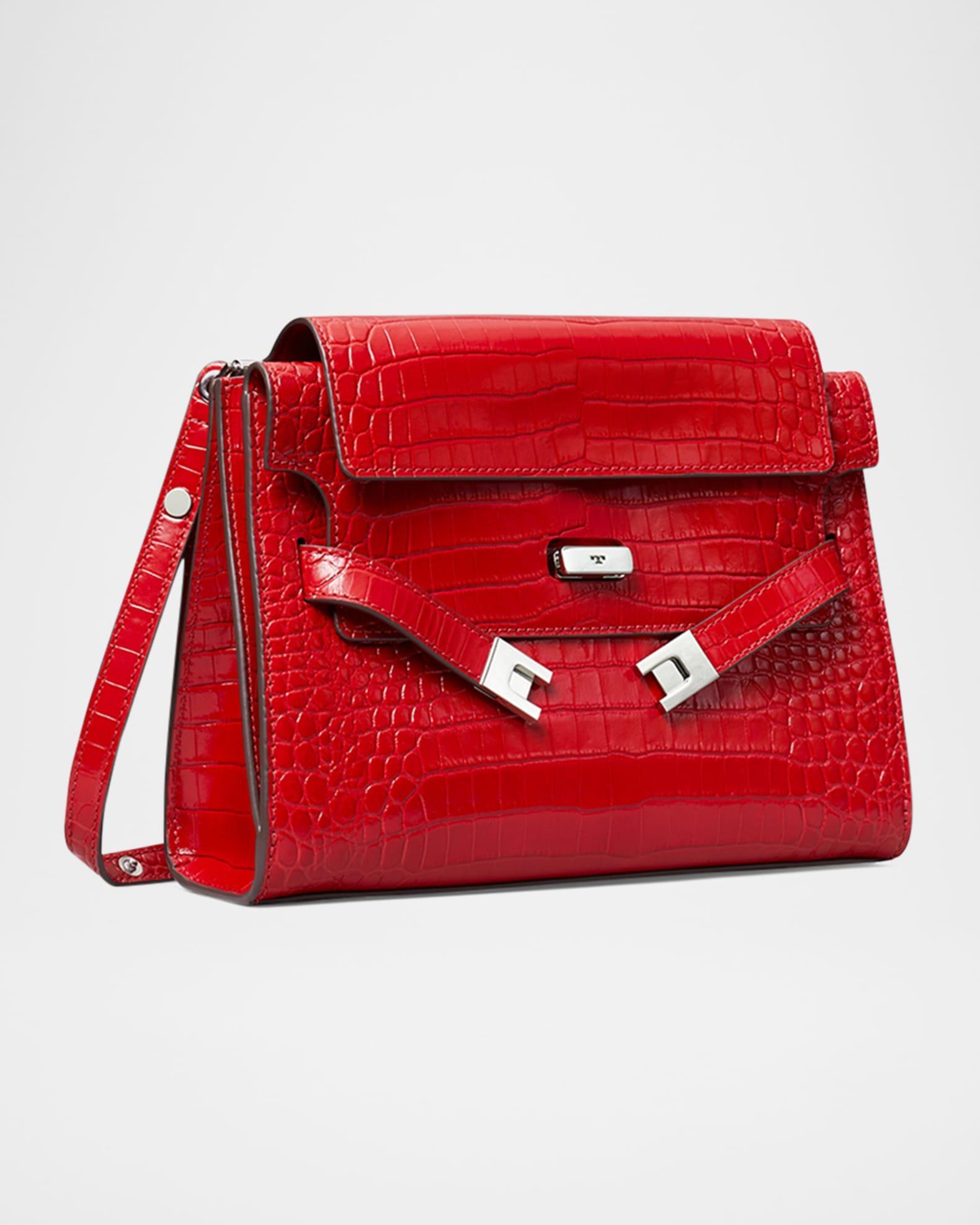 Croc-Embossed Leather Shoulder Bag Product Image