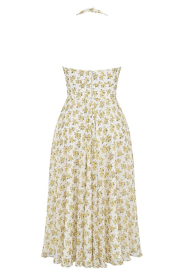 Solada  ivory vintage floral print georgette halter sundress Product Image