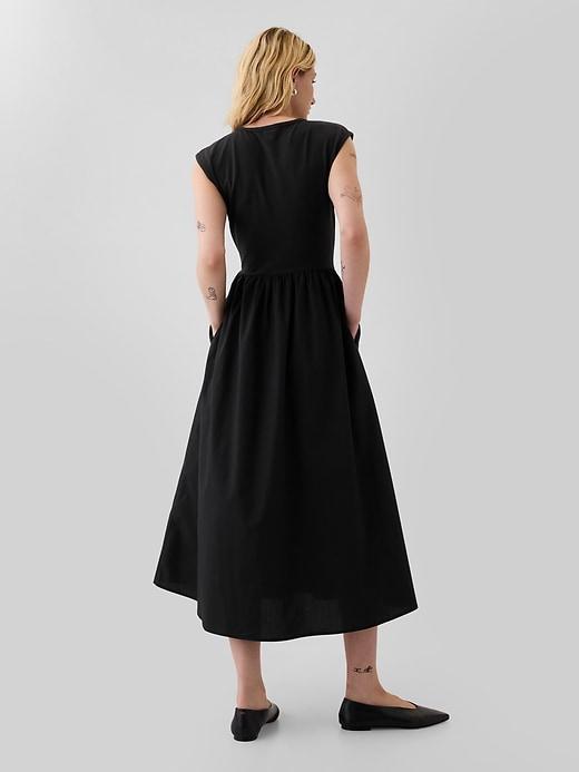 Drop-Waist Mixed Media Midi Dress Product Image