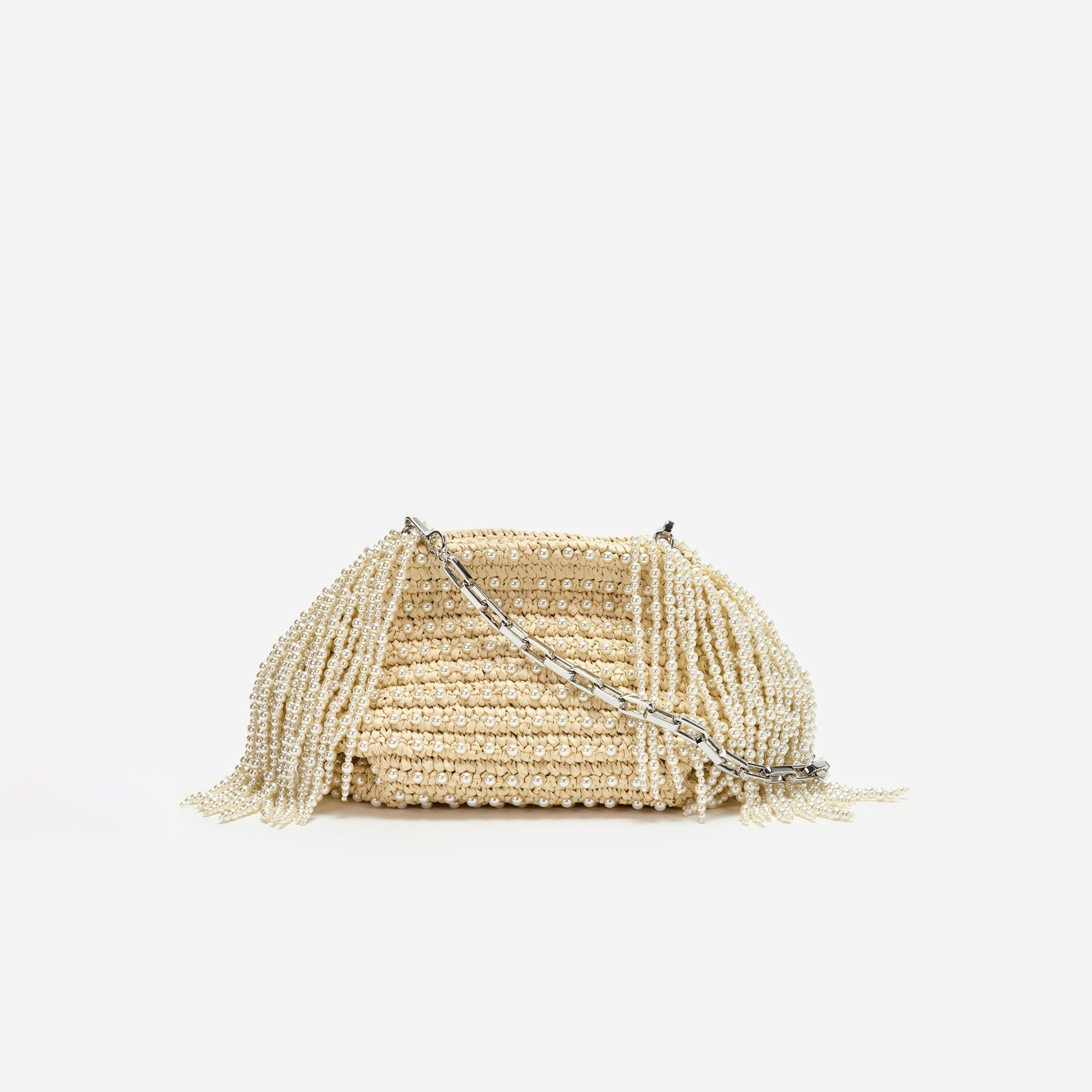 Raffia Pearl Fringe Clutch Product Image