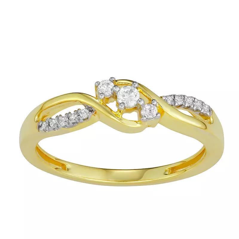 10k Gold 1/6 Carat T.W. Diamond 3-Stone Bypass Ring, Women's, Size: 5 Product Image