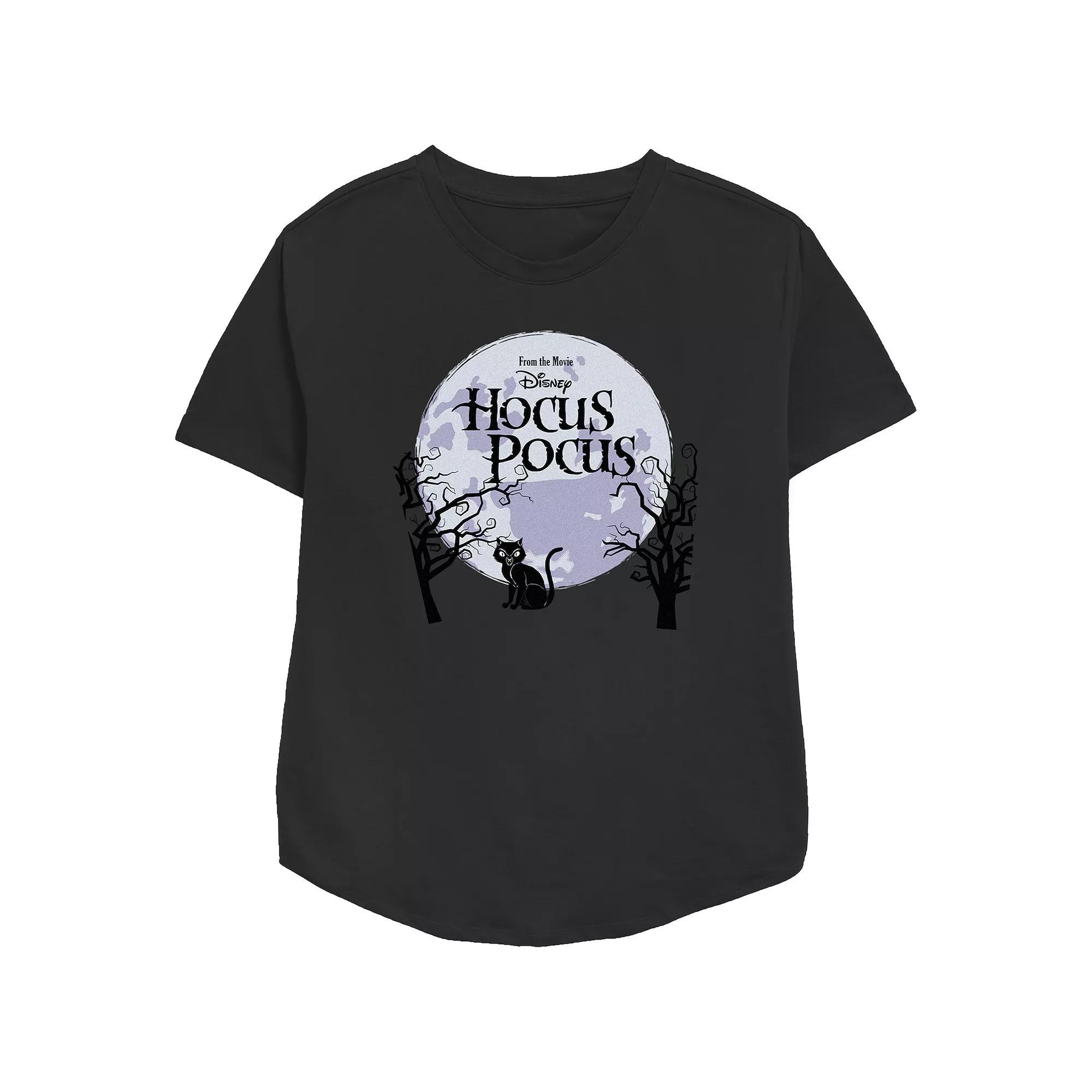 Disneys Hocus Pocus Juniors Logo Title Full Moon Background Relaxed Fit Graphic Tee, Womens Product Image