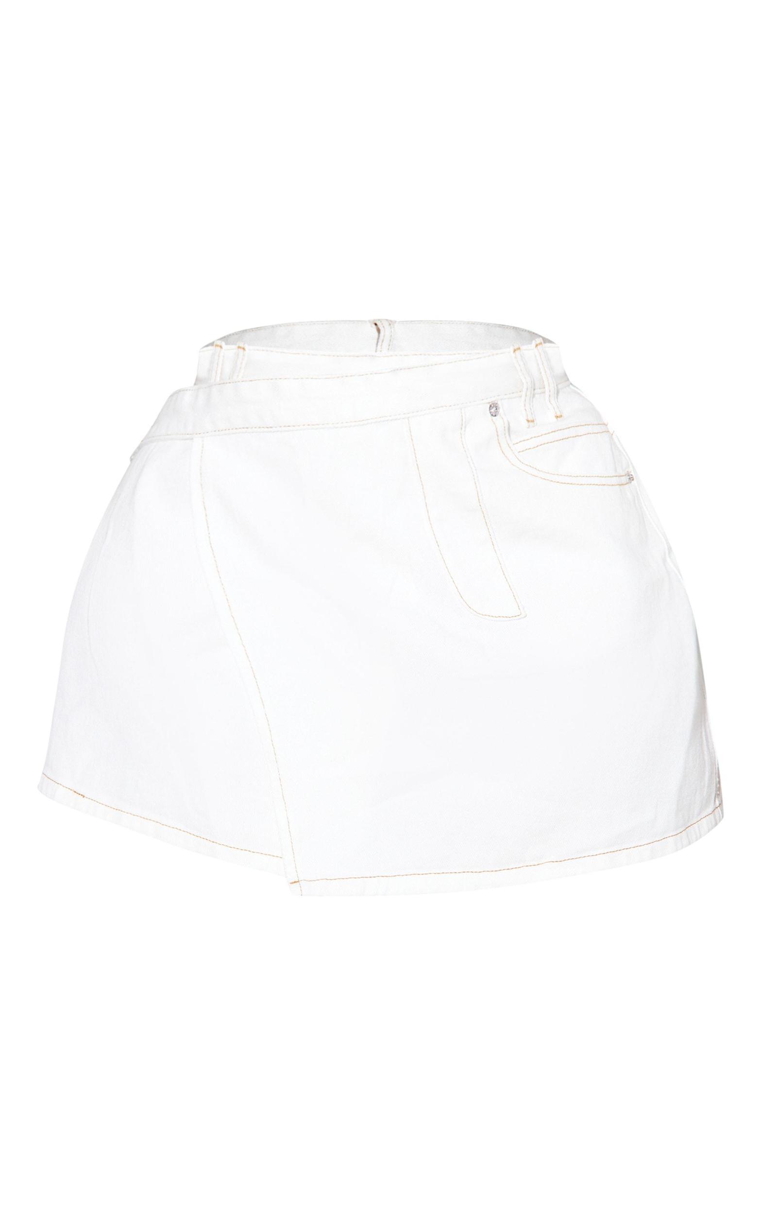 Plus Ecru Wrap Denim Mini Skirt Product Image