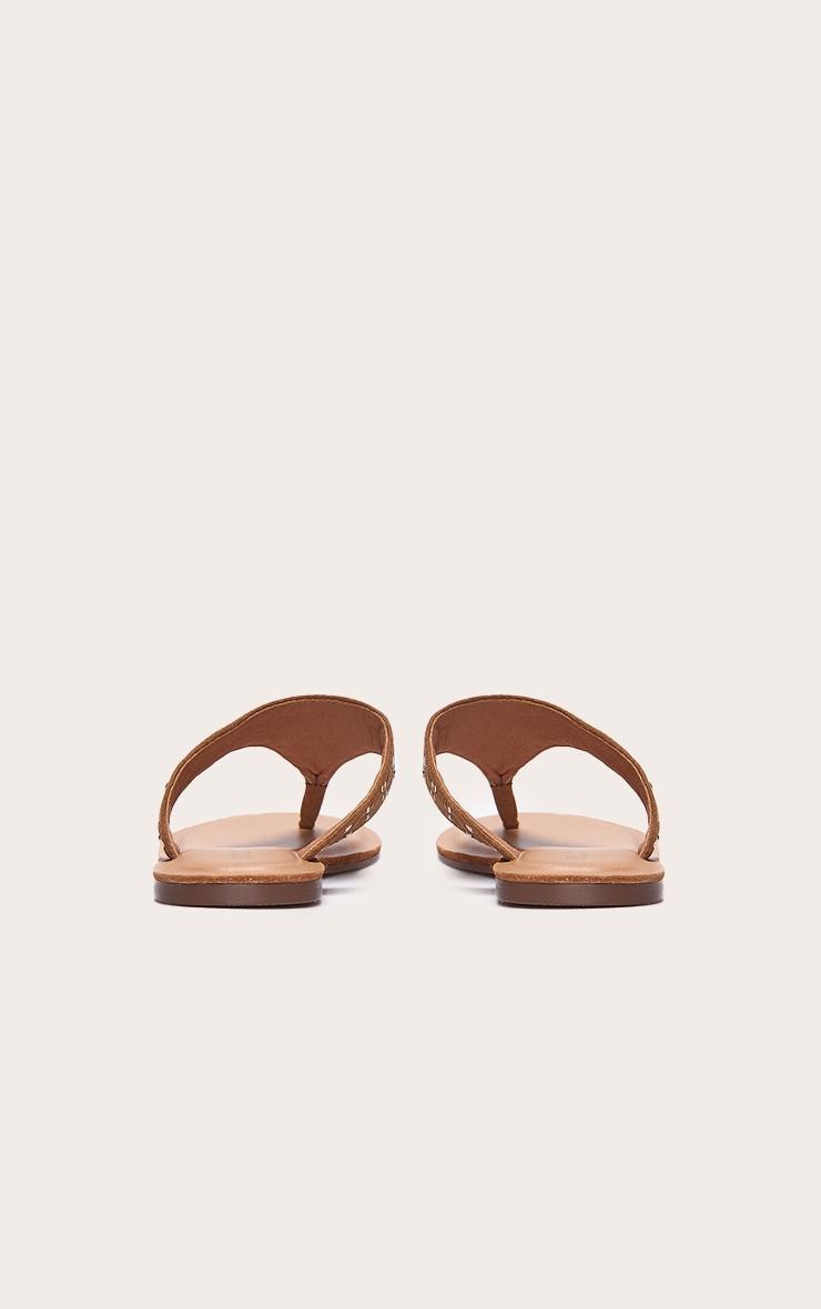 Tan Faux Suede Stud Detail Toe Thong Flat Sandals Product Image