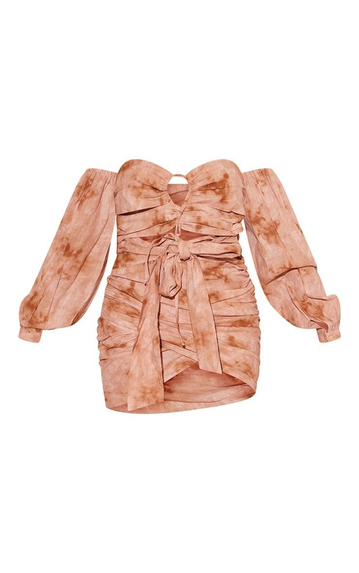 Stone Tie Dye Linen Bandeau Tie Bust Detail Bodycon Dress Product Image