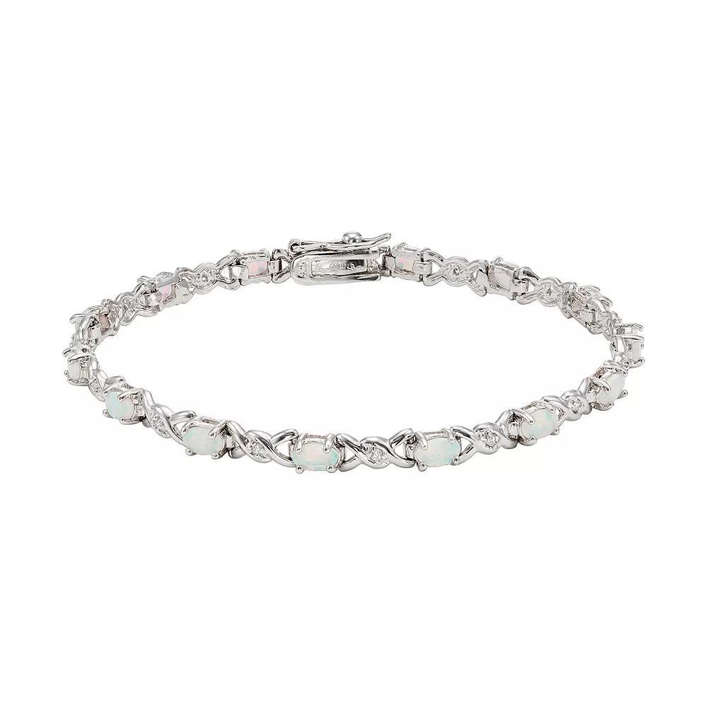 Lab-Created Opal & Cubic Zirconia Sterling Silver XO Bracelet, Women's, Size: 7", White Product Image