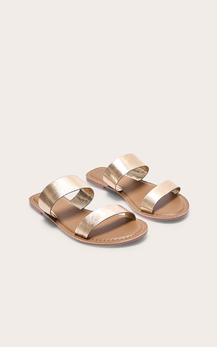 Gold Twin Strap Basic Leather Sandals Product Image