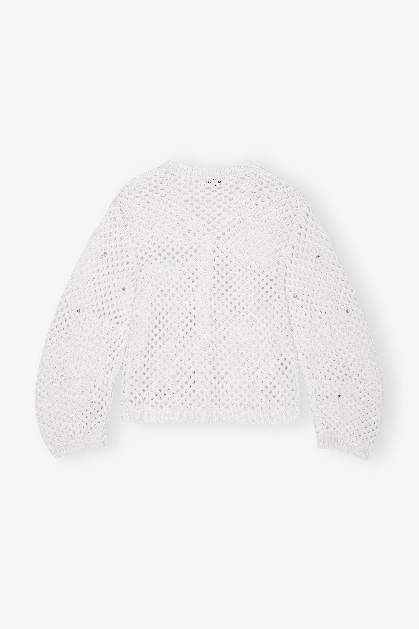 Ivory Rhinestone Cotton Pointelle Cardigan Product Image