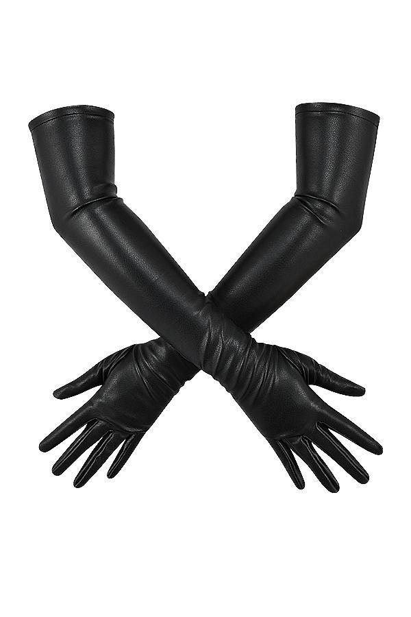 Margot Black Vegan Leather Opera-length Gloves Product Image