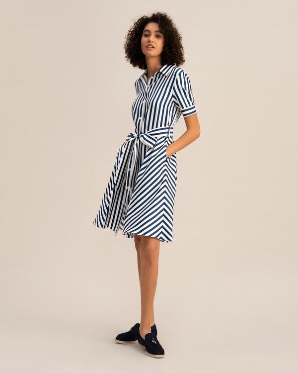 Amalfi Stripe Silk Shirtdress with Belt Product Image