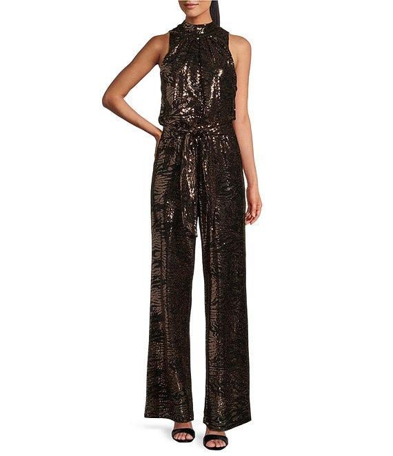 Marina Halter Neck Sleeveless Disco Dot Jumpsuit Product Image