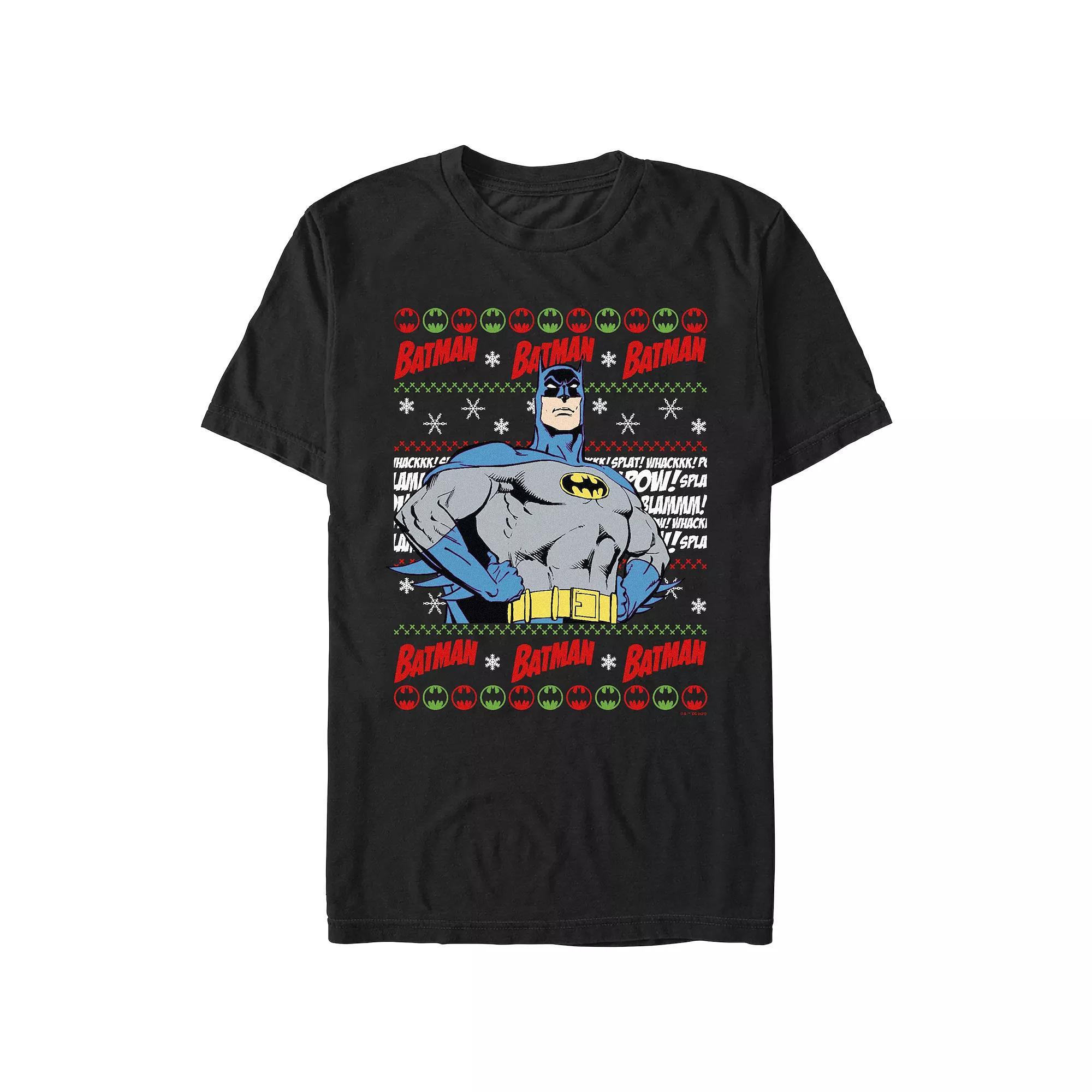 Men's Batman Christmas Sweater Graphic Tee, Size: XXL, Black Product Image