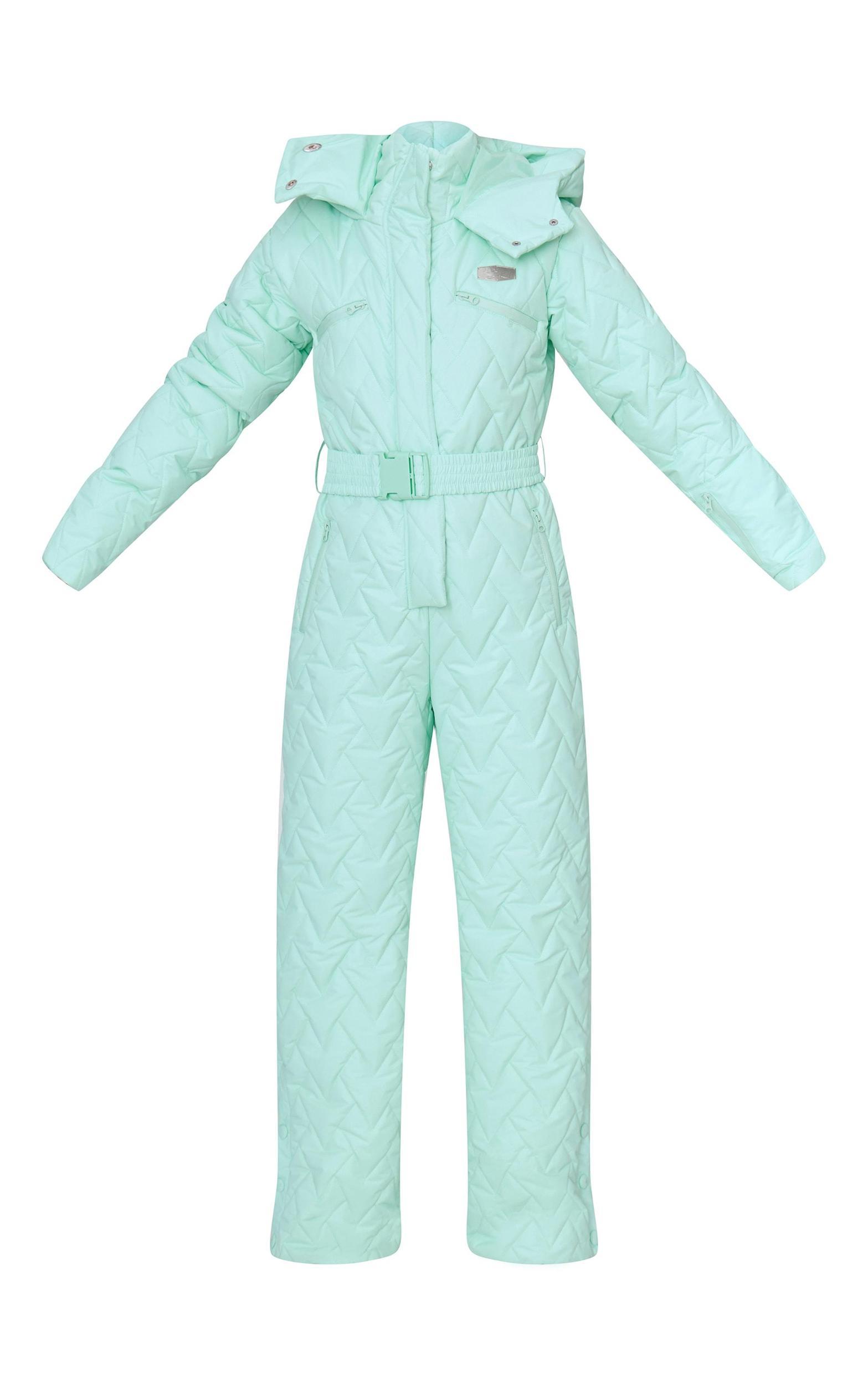 PRETTYLITTLETHING SKI Mint Chevron Quilted Belted Snow Suit Product Image