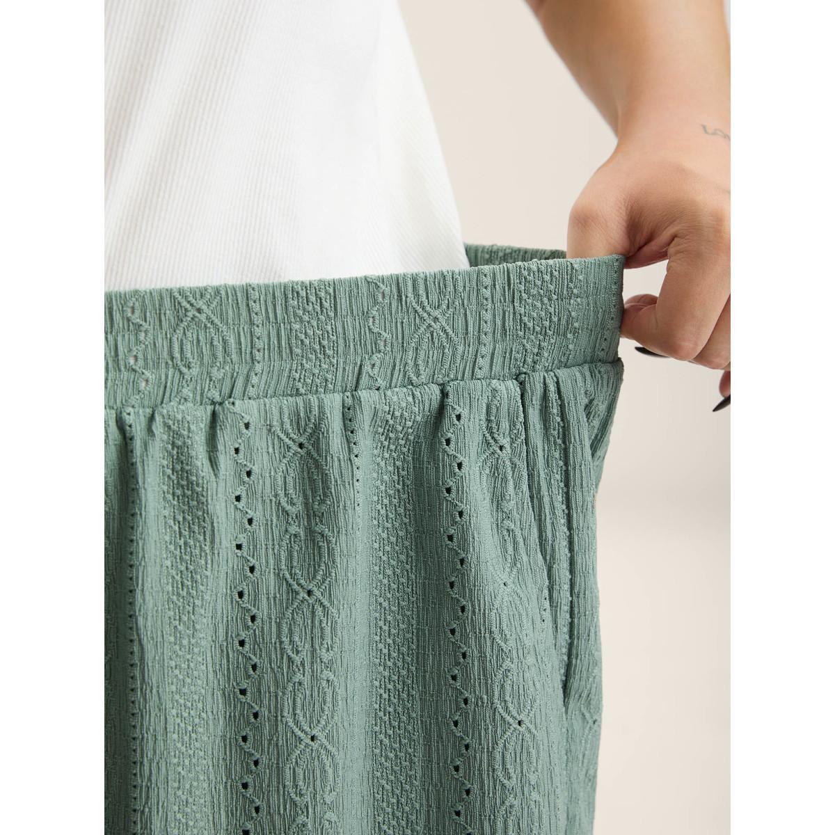 Plus Size Eyelet Trim Textured Breezy Shorts Women Greenbean Casual Texture Straight Leg Everyday-Casual Shorts BloomChic 10/M Product Image
