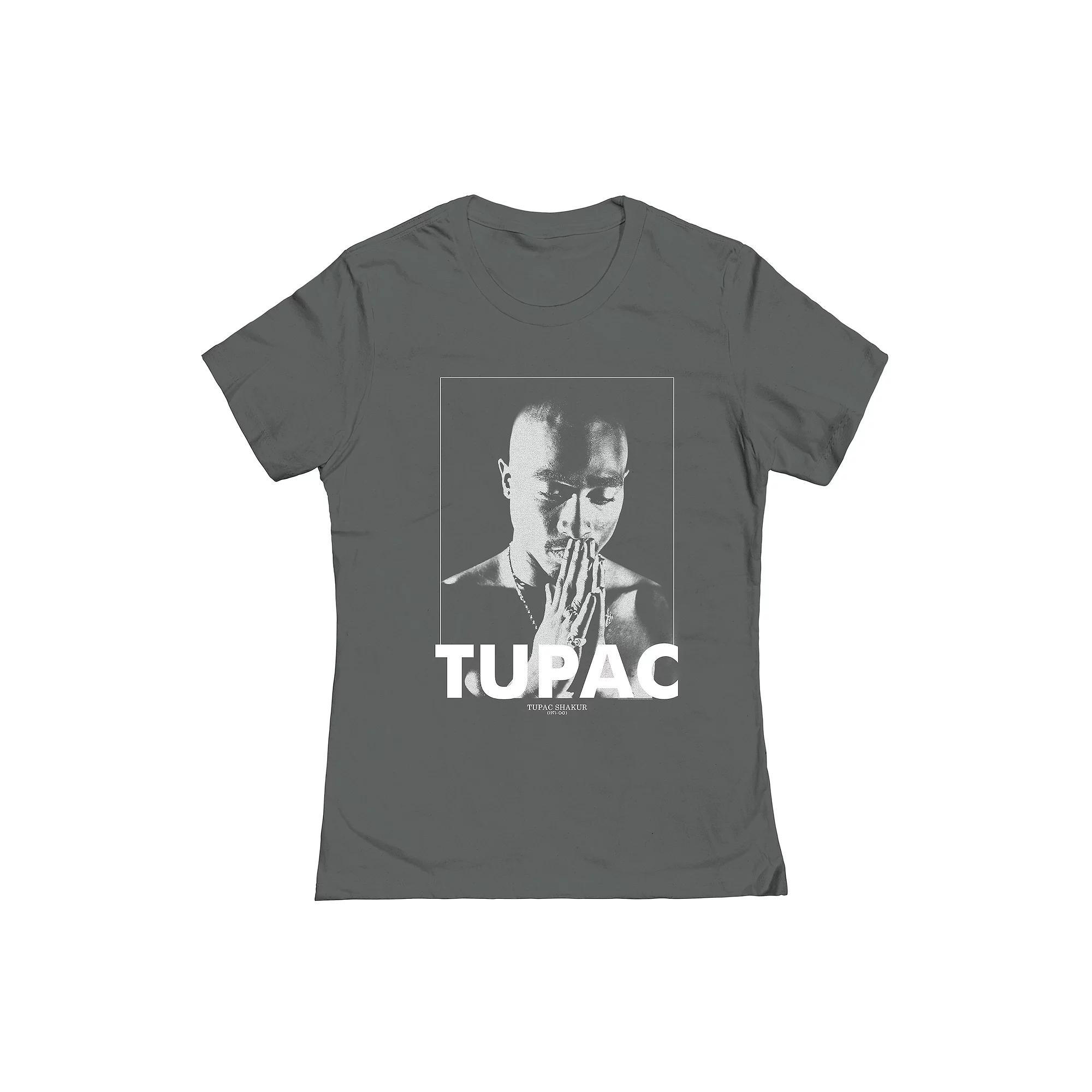 Juniors' Tupac Praying Hands Graphic Tee, Girl's, Size: Medium, Grey Product Image