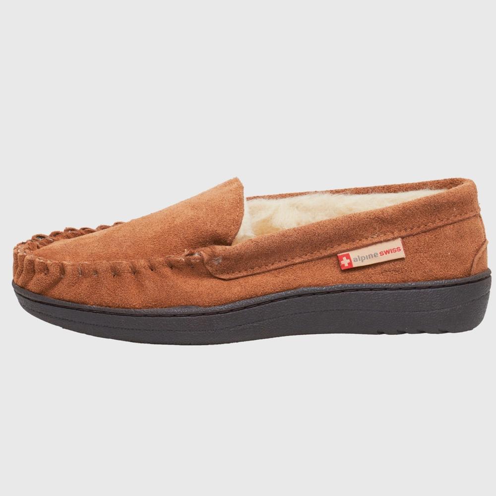 Alpine Swiss Yukon Mens Genuine Suede Shearling Slip On Moccasin Slippers Product Image