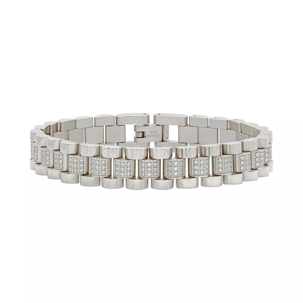 MC Collective Cubic Zirconia Accent Watch Band Chain Bracelet, Women's, Size: 7", Silver Tone Product Image