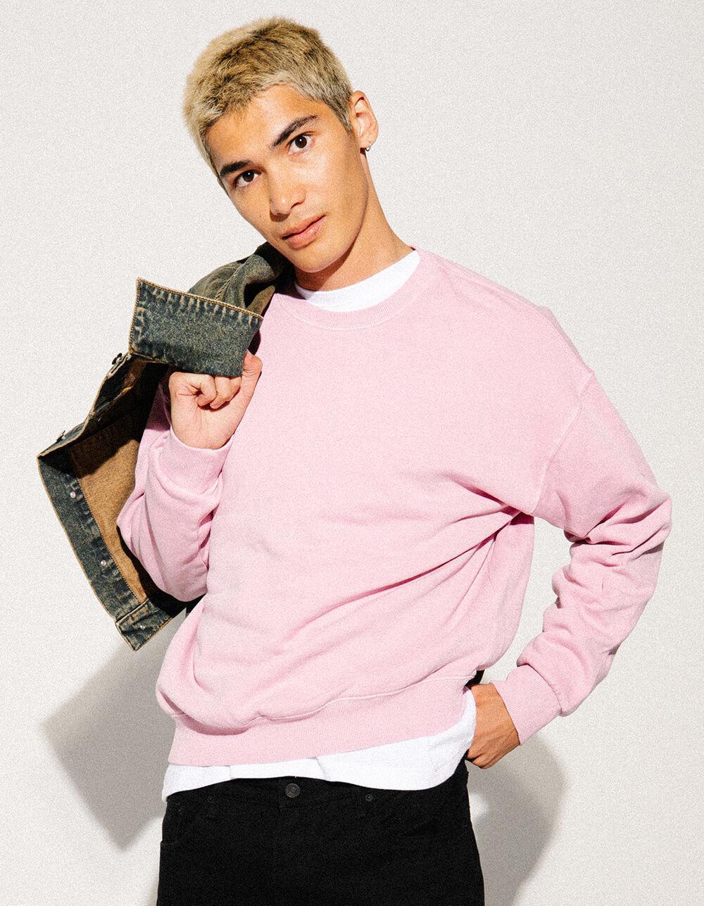 RSQ Mens Washed Oversized Crewneck Sweatshirt - PINK Product Image