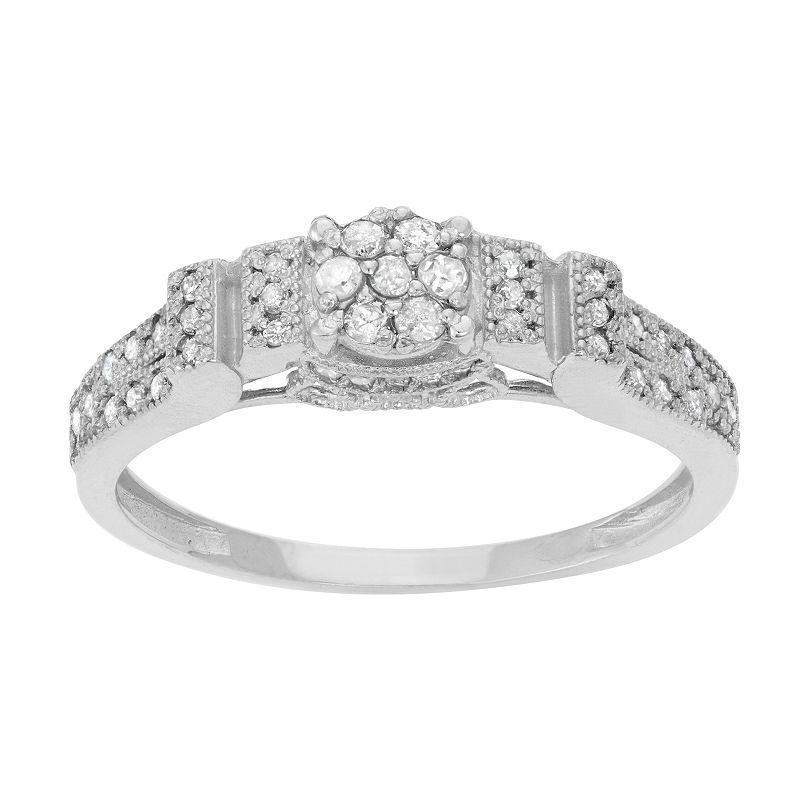 Tiara 10k Gold T.W. 1/3 Carat Diamond Cluster Ring, Women's, Size: 8, 10k White Gold Product Image