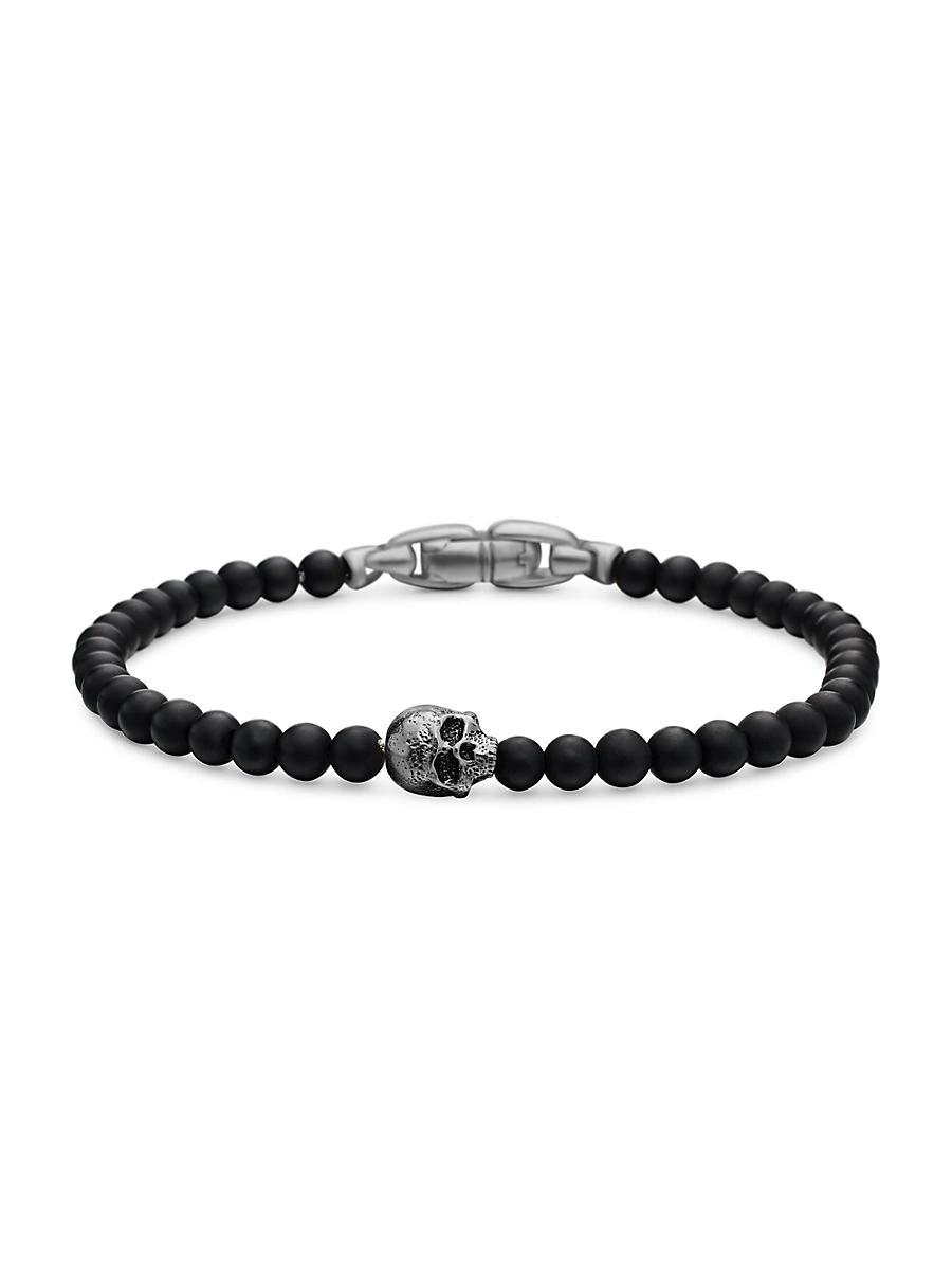 Mens Memento Mori Skull Station Bracelet in Sterling Silver Product Image