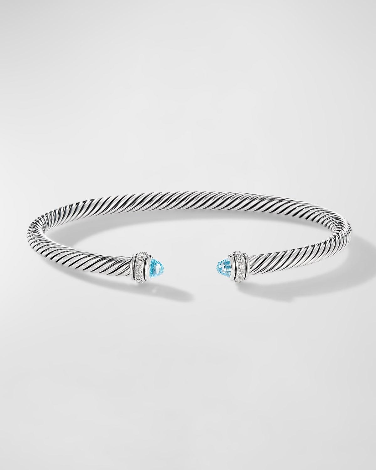 David Yurman Sterling Silver Cable Classic Bracelet with Blue Topaz & Diamonds Product Image