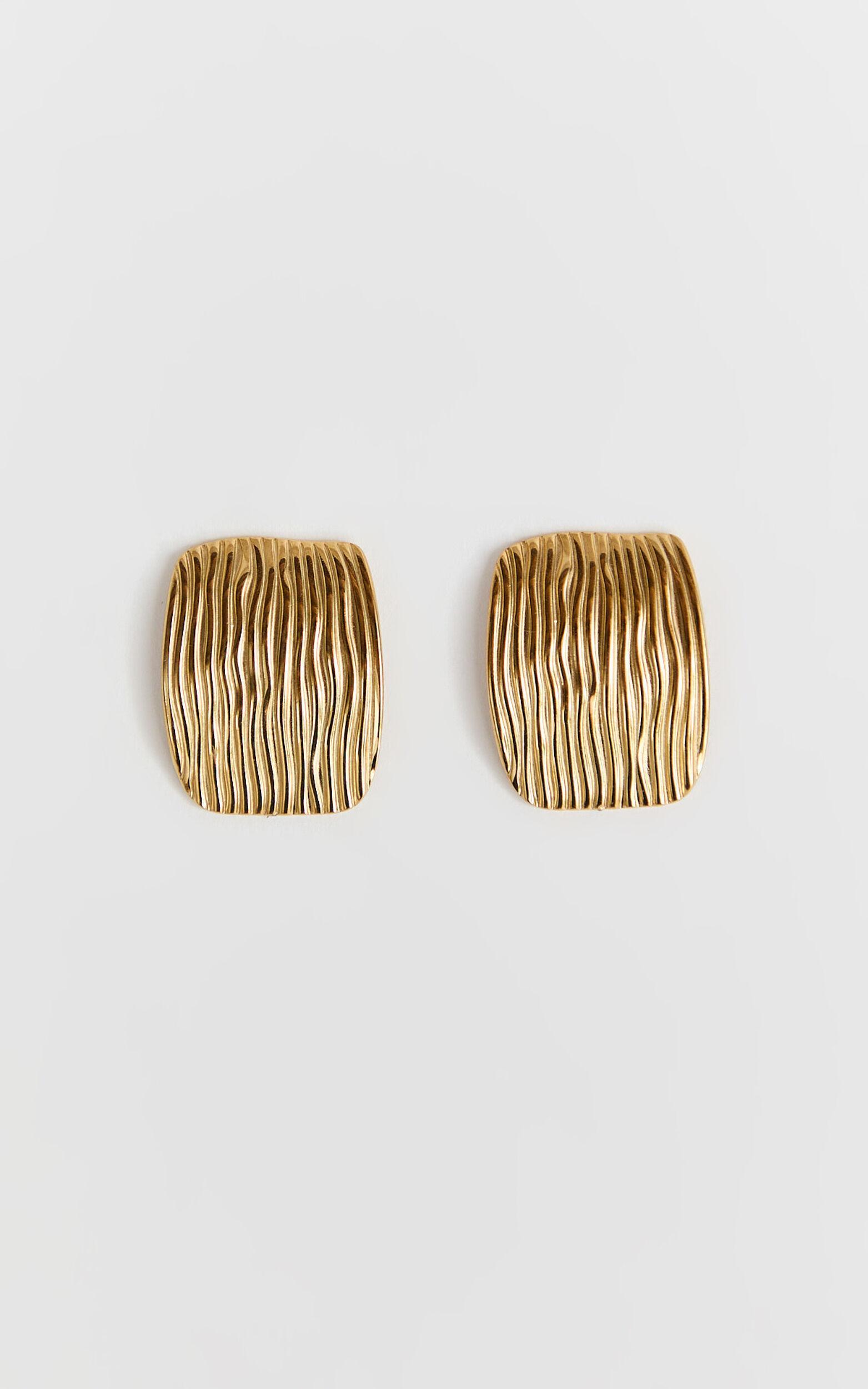 Vicky Earrings - Textured Rectangular Earrings in Gold Product Image