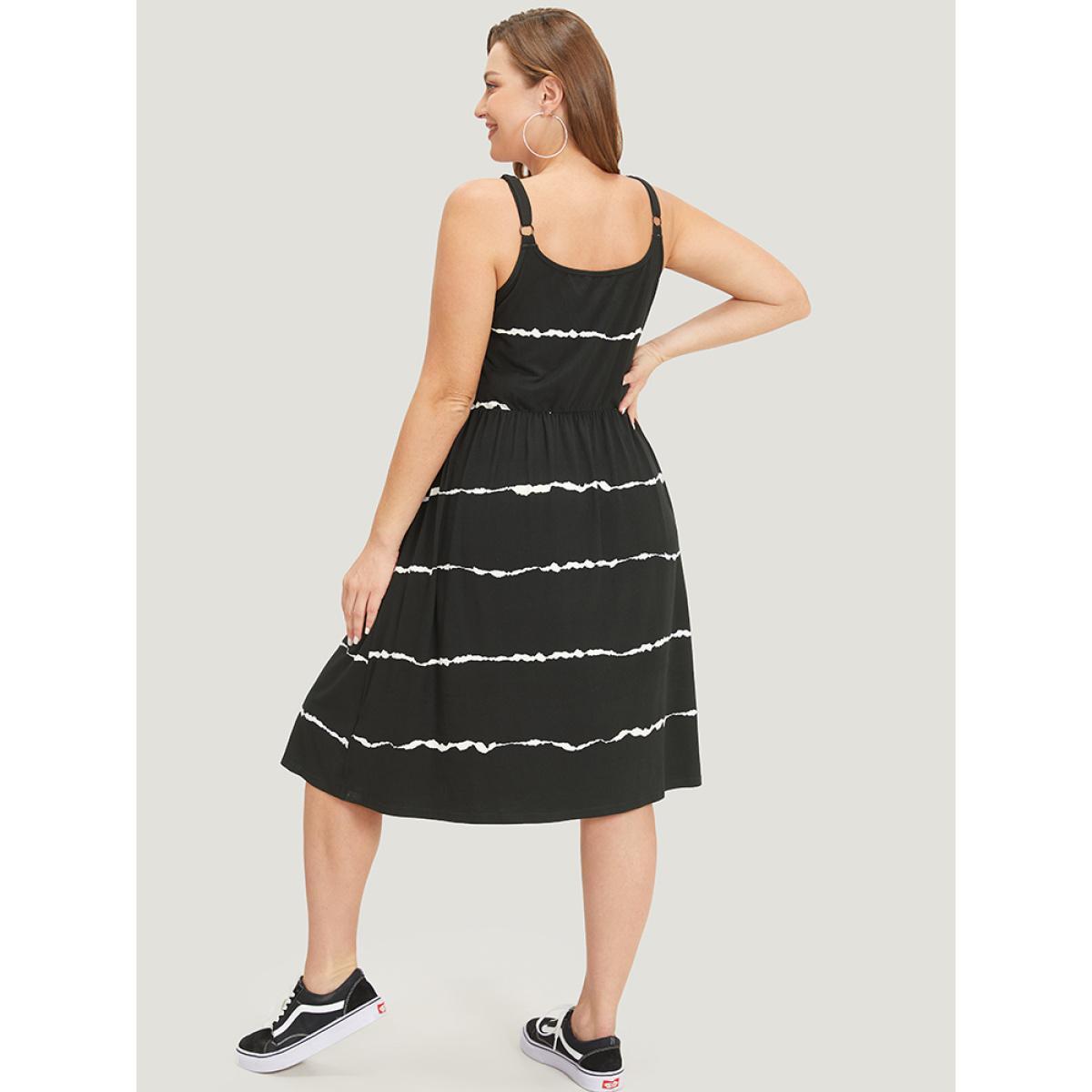 Plus Size Supersoft Essentials Zebra Print Pocket Button Cami Dress Black Women Casual Printed Spaghetti Strap Sleeveless Curvy Midi Dress BloomChic 26/4X Product Image